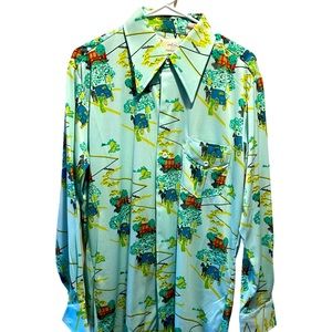 Large VINTAGE 100% Polyester Button Down By Martini